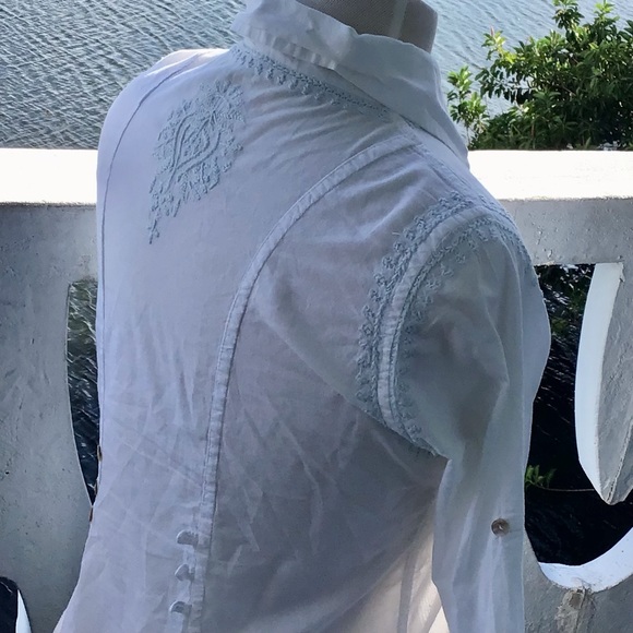 Subtle Luxury Gorgeous Embroidered Cotton Tuxedo Style Long Sleeve Shirt - Picture 10 of 16